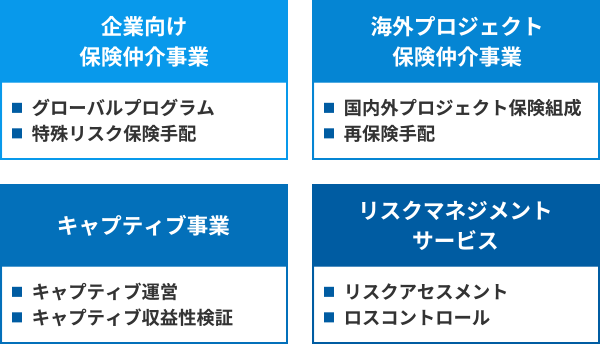 企業向け保険仲介事業 海外プロジェクト保険仲介 事業キャプティブ事業 リスクマネジメントサービス