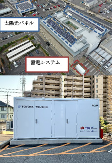 Exterior view of the Toyota Tsusho Toyota Branch and power storage system